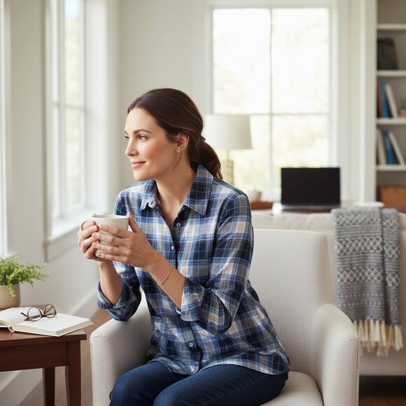 Talbots Women’s Large Plaid Button Front Shirt Blue Multi Casual Classic Top - Picture 1 of 8